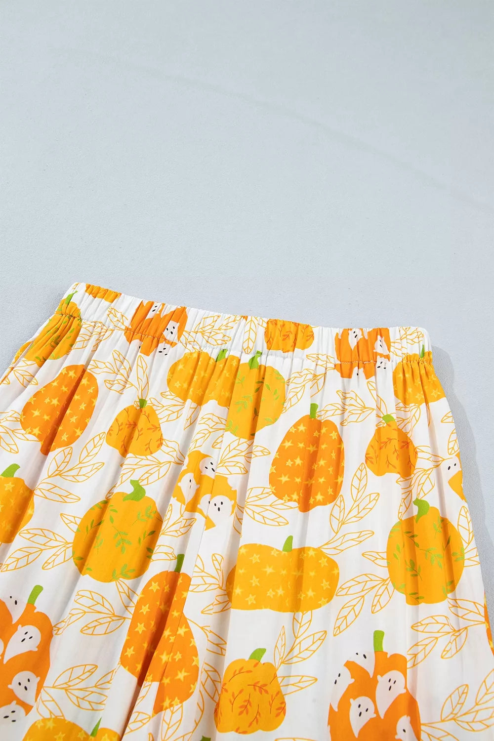 Short Sleeve Pumpkin Print Polka Dot Trim Pocket Placket Lounge Set
