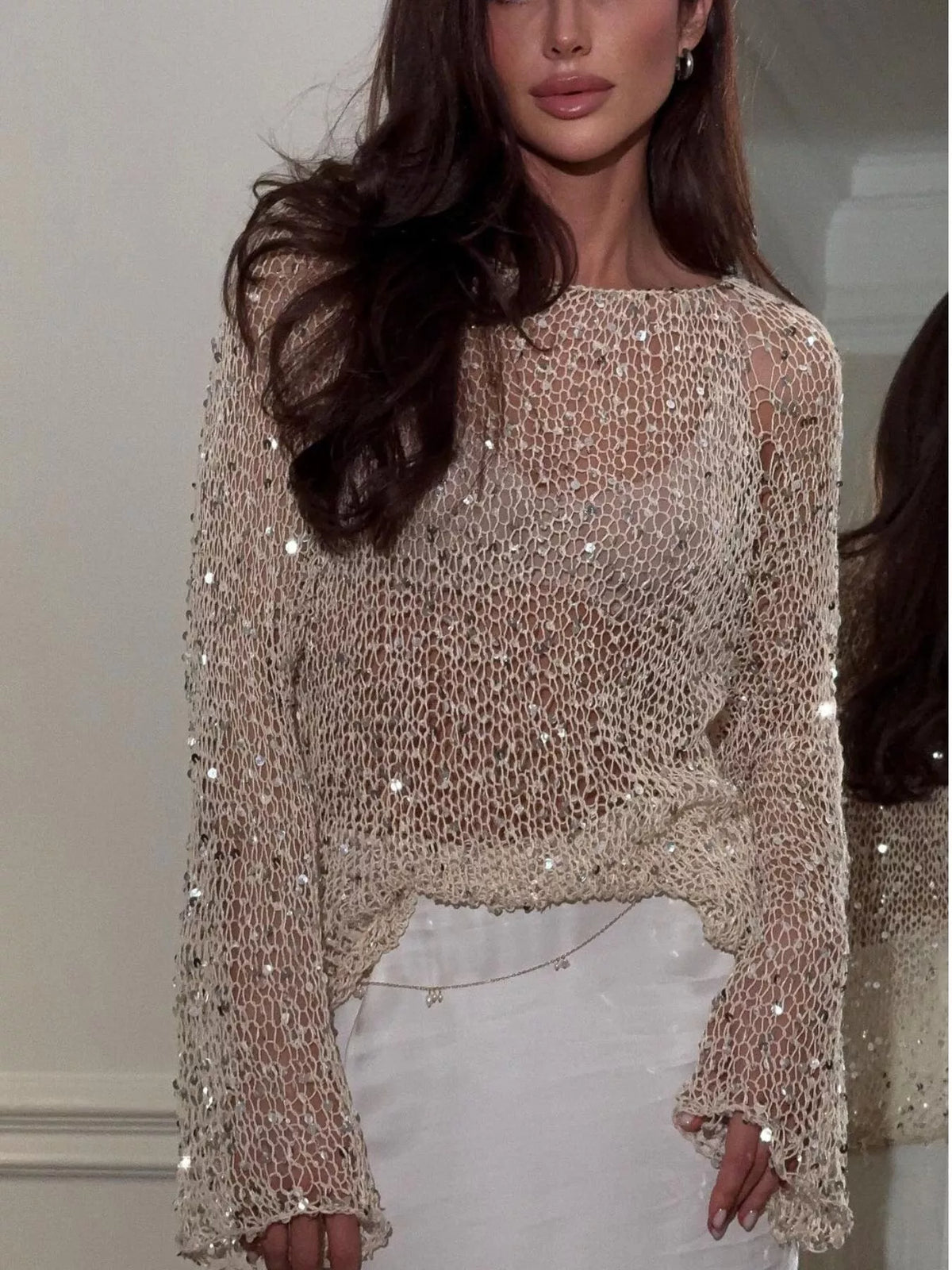 Sequin Long Sleeve Knit Cover Up