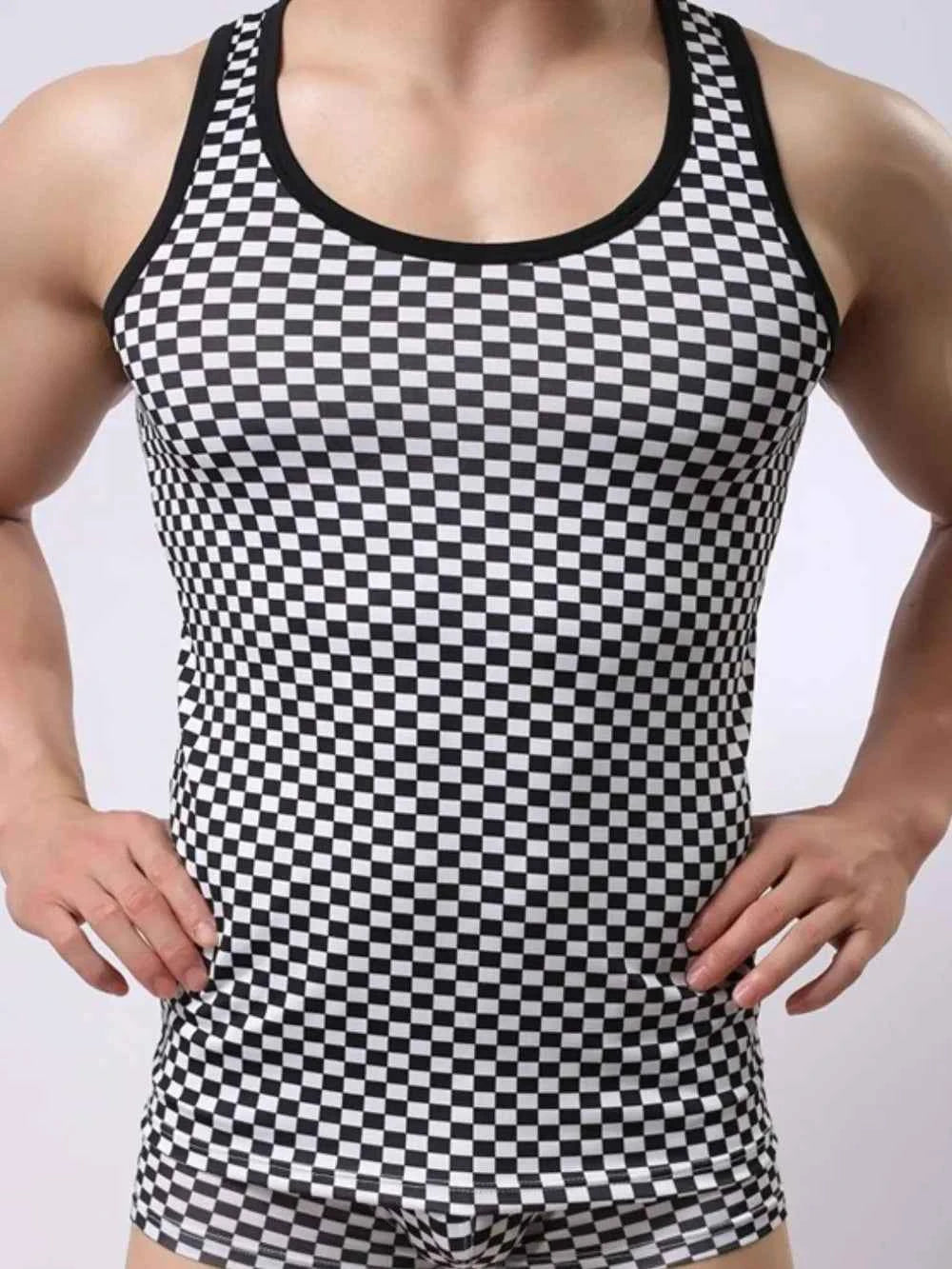Men's Round Neck Checkered Tank