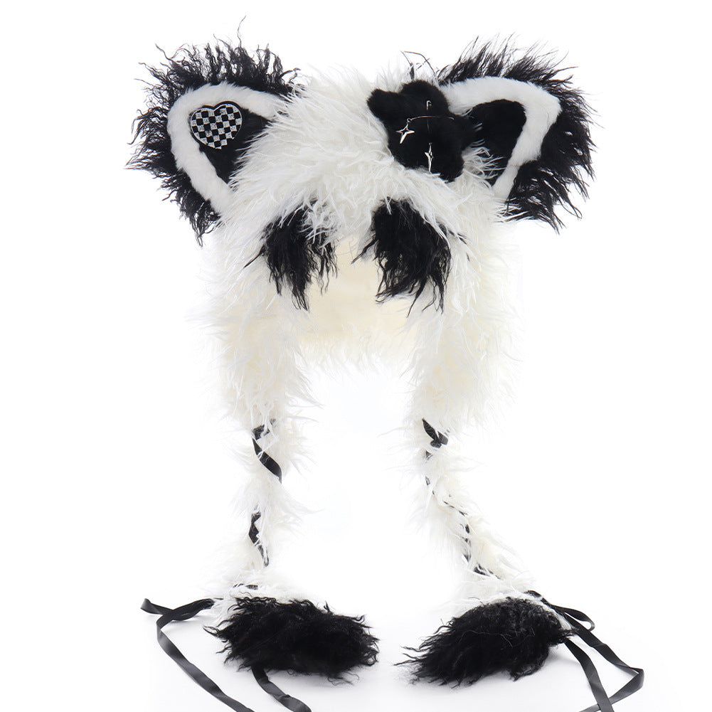 Fluffy Cat Ear Hat with Braided Hair Detail