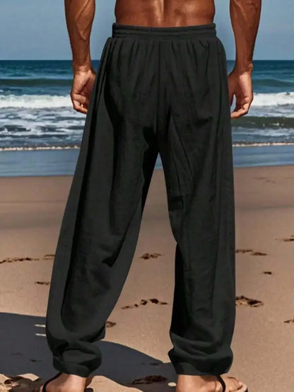 Men's Linen Wide Leg Pants — Breathable All-Season