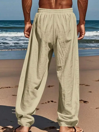 Men's Linen Wide Leg Pants — Breathable All-Season