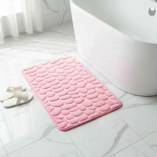Memory Foam Non-Slip Bath Mat - Cobblestone Embossed Velvet