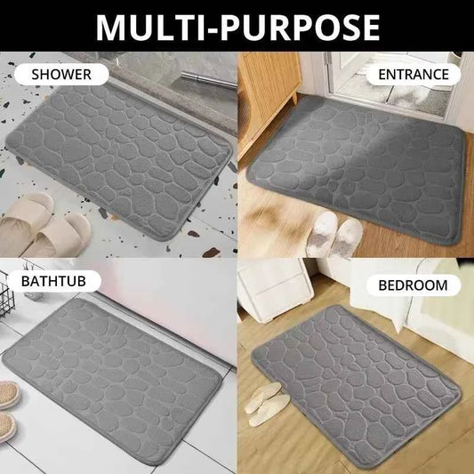 Memory Foam Non-Slip Bath Mat - Cobblestone Embossed Velvet