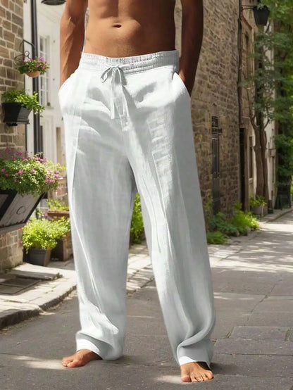 Men's Linen Wide Leg Pants — Breathable All-Season