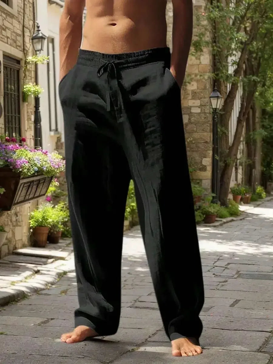 Men's Linen Wide Leg Pants — Breathable All-Season