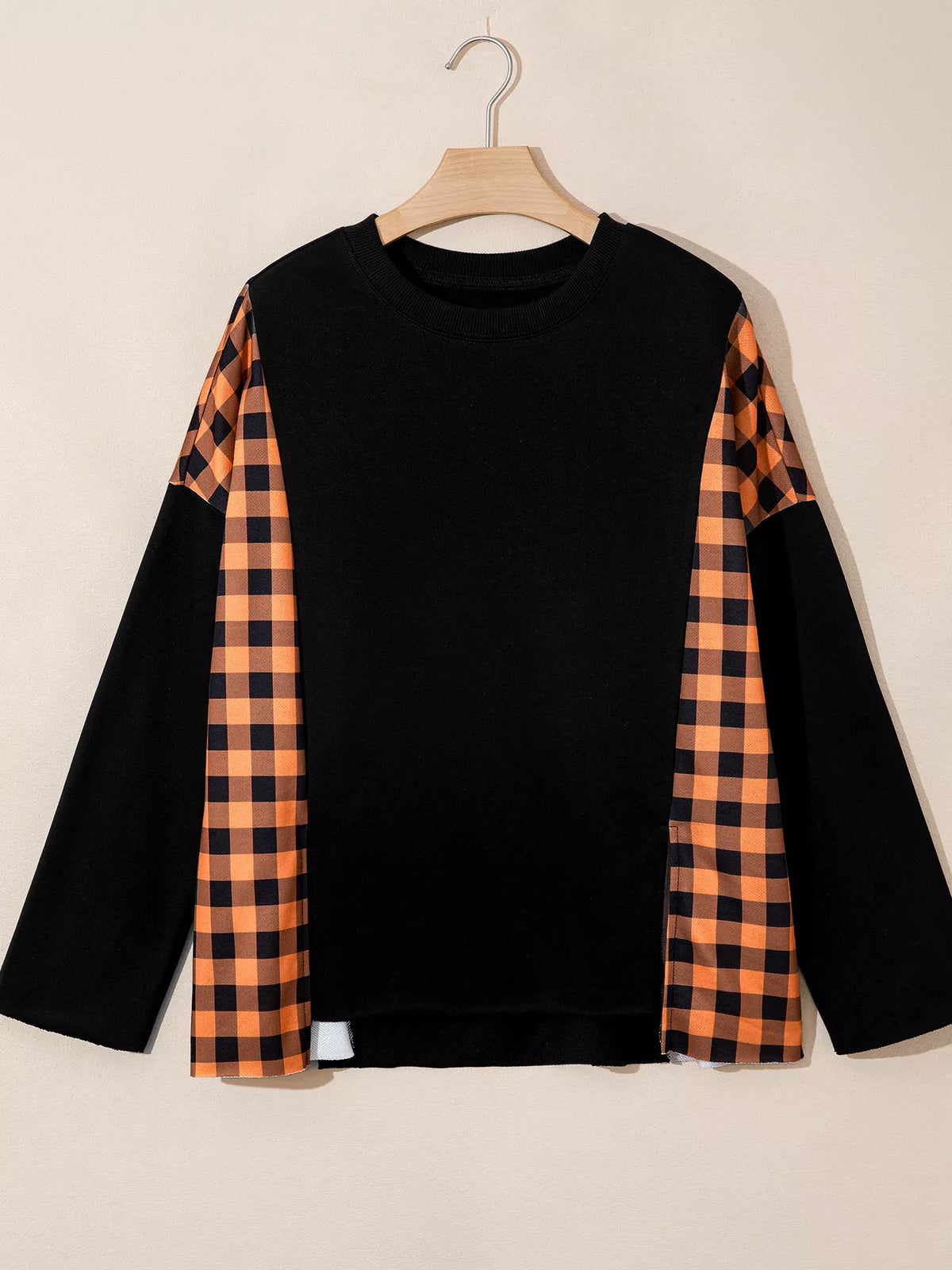 Patchwork Plaid Pumpkin Face Long Sleeve Top