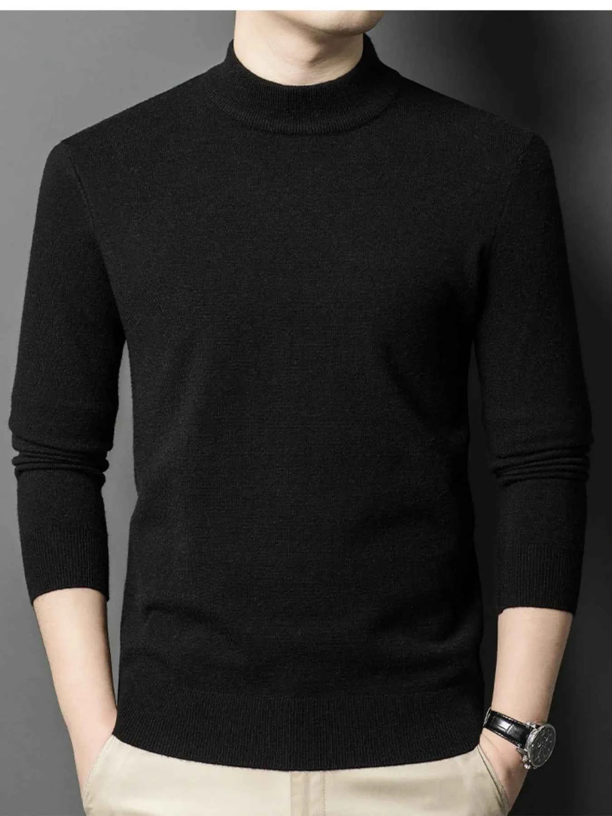 Men's Plus Size Mock Neck Long Sleeve Knit Top