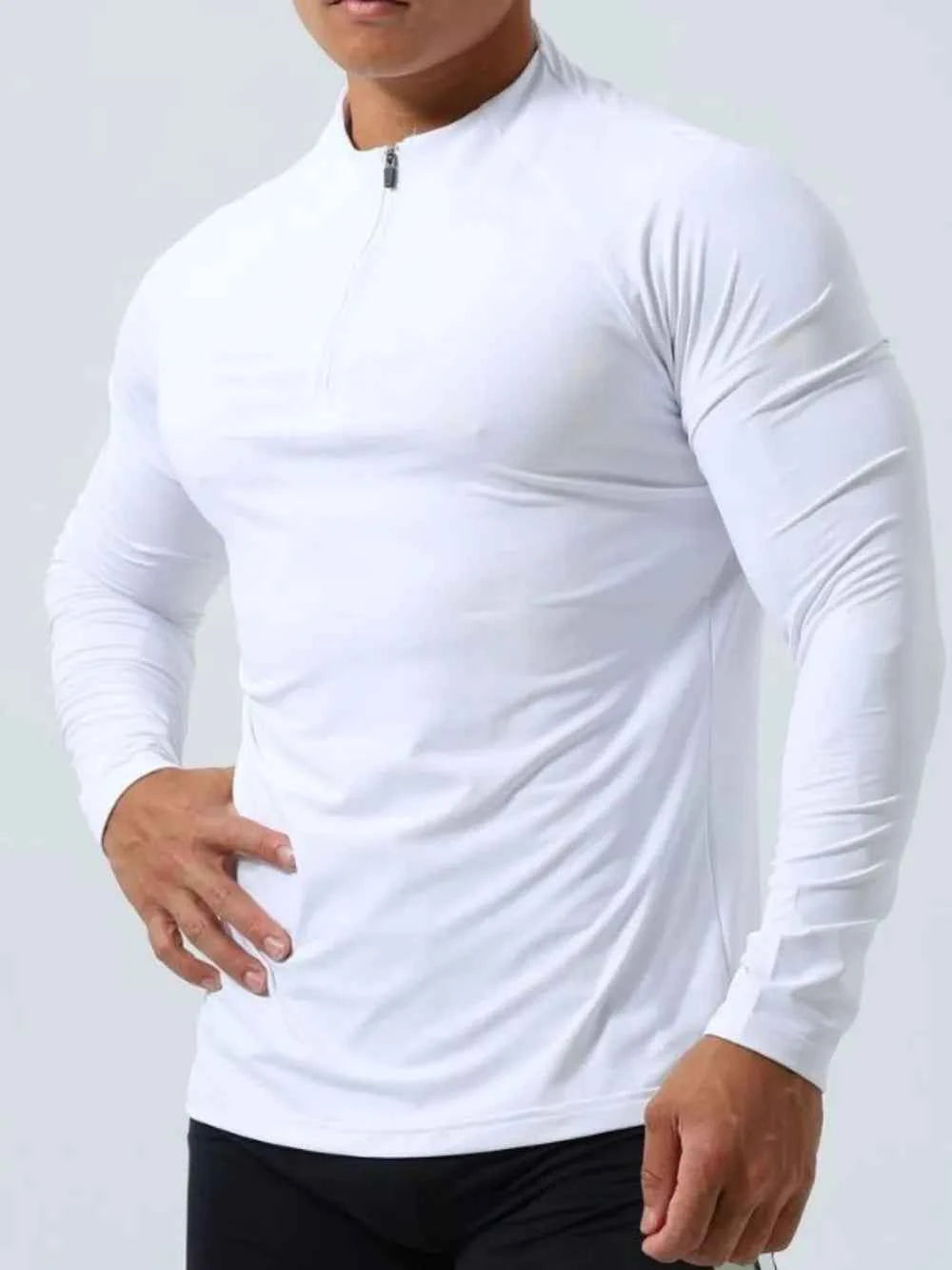 Men's Plus Size Quarter Zip Long Sleeve Top