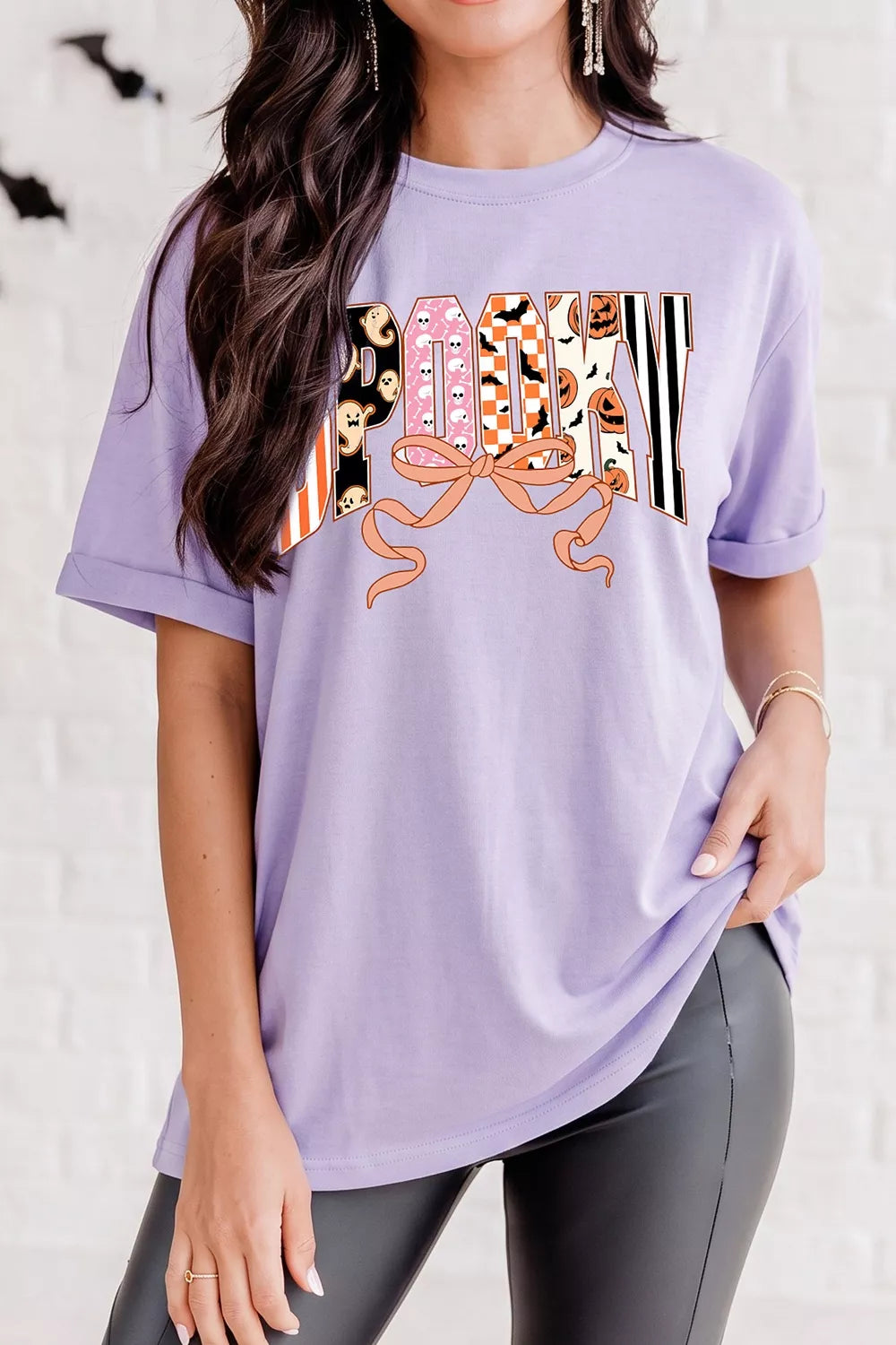 Halloween Spooky Letter Graphic Round Neck Casual T Shirt