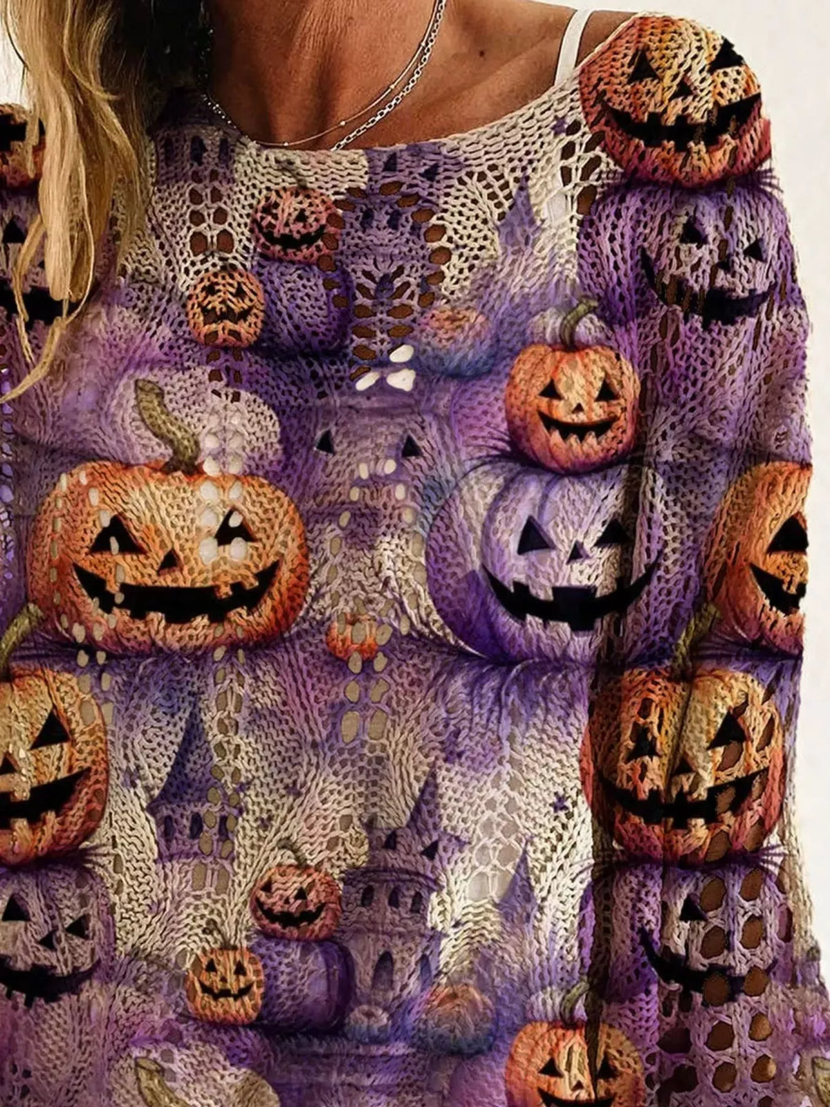Full Size Halloween Pumpkin Loose Knit Cover Up Plus Size