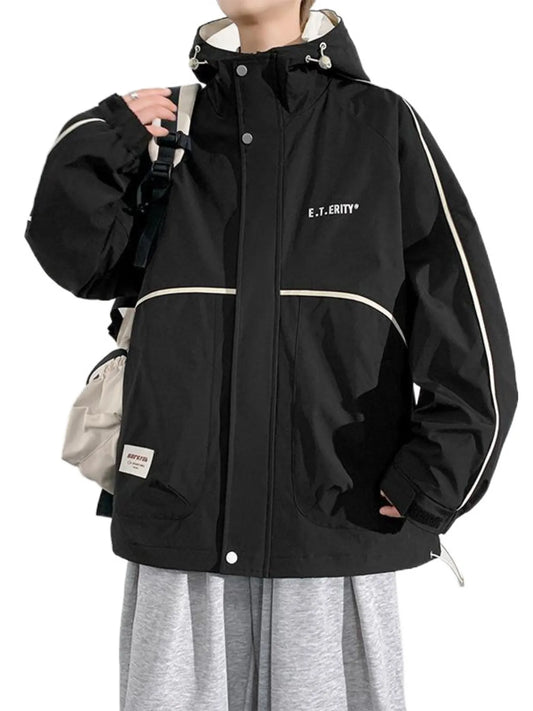 Men's Plus Size Contrast Trim Zip Up Jacket