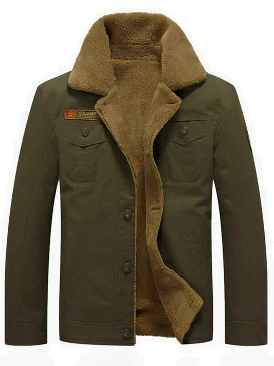Men's Plus Size Button Up Fleece Lined Jacket