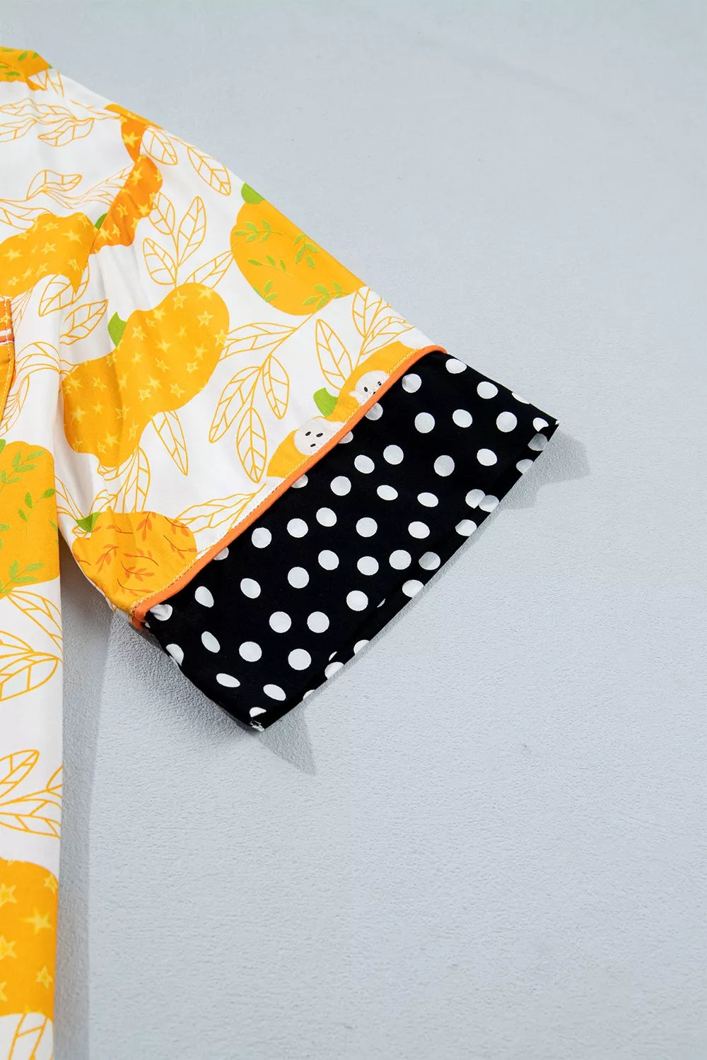 Short Sleeve Pumpkin Print Polka Dot Trim Pocket Placket Lounge Set