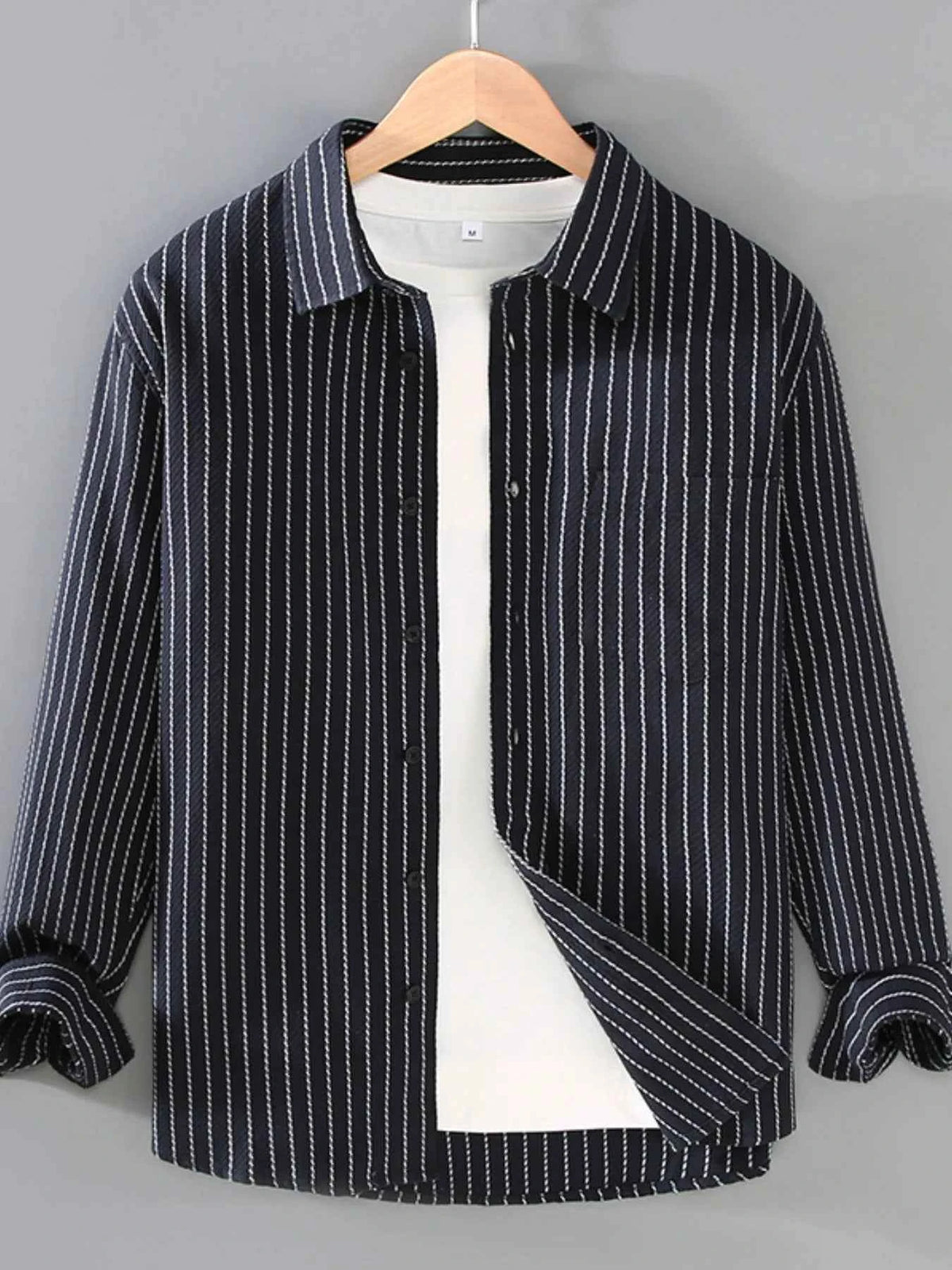 Men's Plus Size Striped Button Up Long Sleeve Shirt