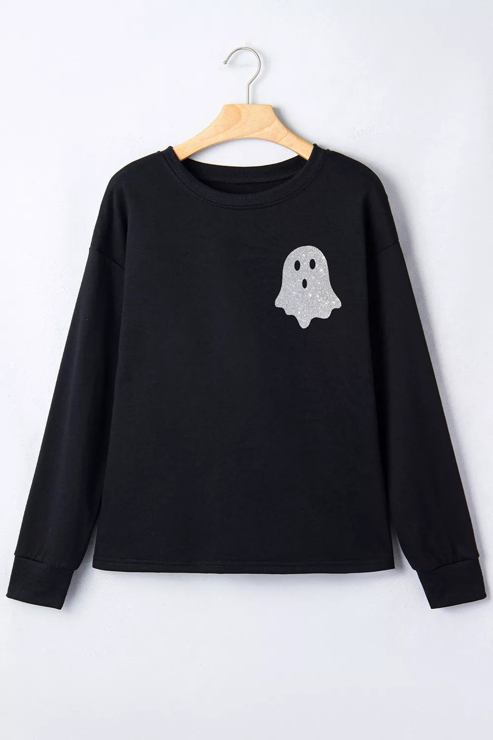 Round Neck Ghost Print Regular Fit Graphic Long Sleeve T-Shirt