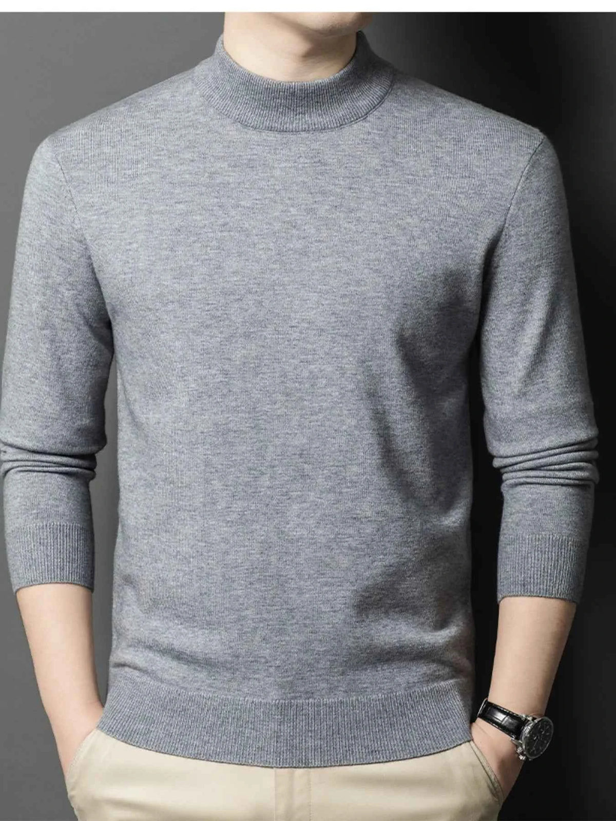 Men's Plus Size Mock Neck Long Sleeve Knit Top