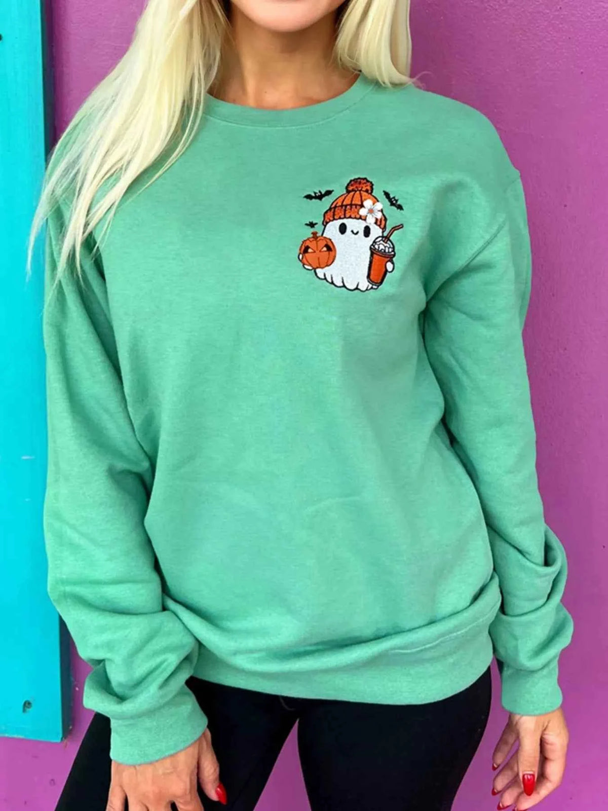Halloween Ghost Embroidered Casual Sweatshirt