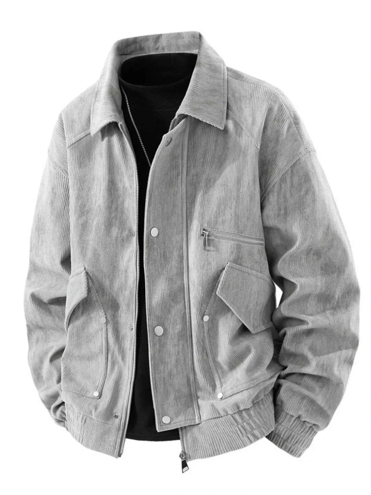 Men's Plus Size Casual Corduroy Snap-Down Jacket