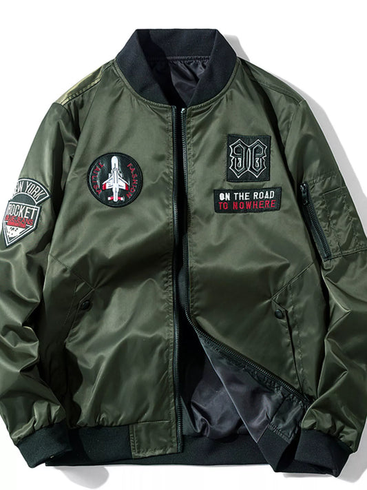 Men's Plus Size Zip Up Long Sleeve Bomber Jacket
