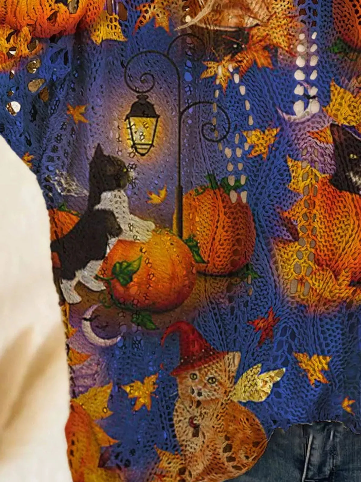 Full Size Halloween Pumpkin Loose Knit Cover Up Plus Size