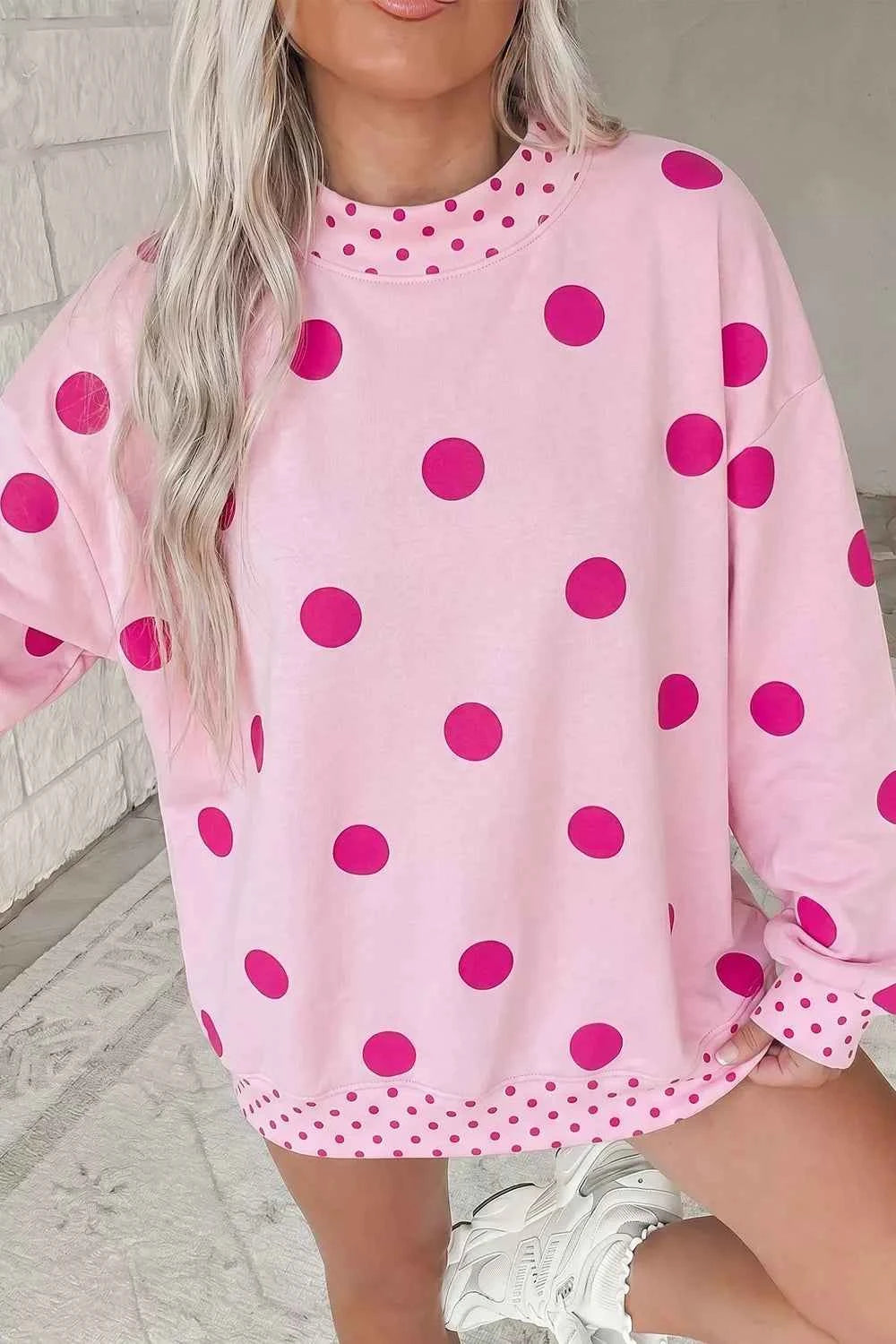 Polka Dot Dropped Shoulder Sweatshirt