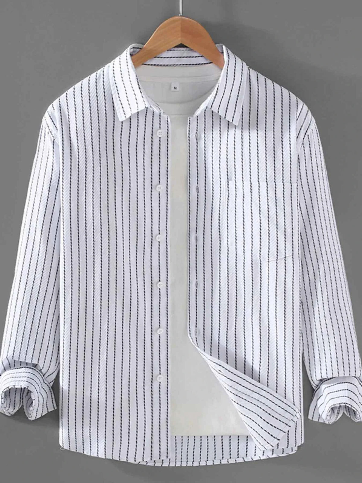 Men's Plus Size Striped Button Up Long Sleeve Shirt