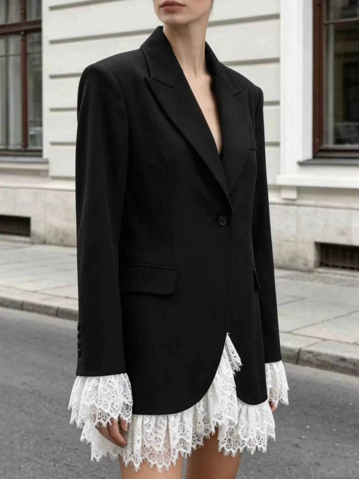 Lace Hem One Button Blazer