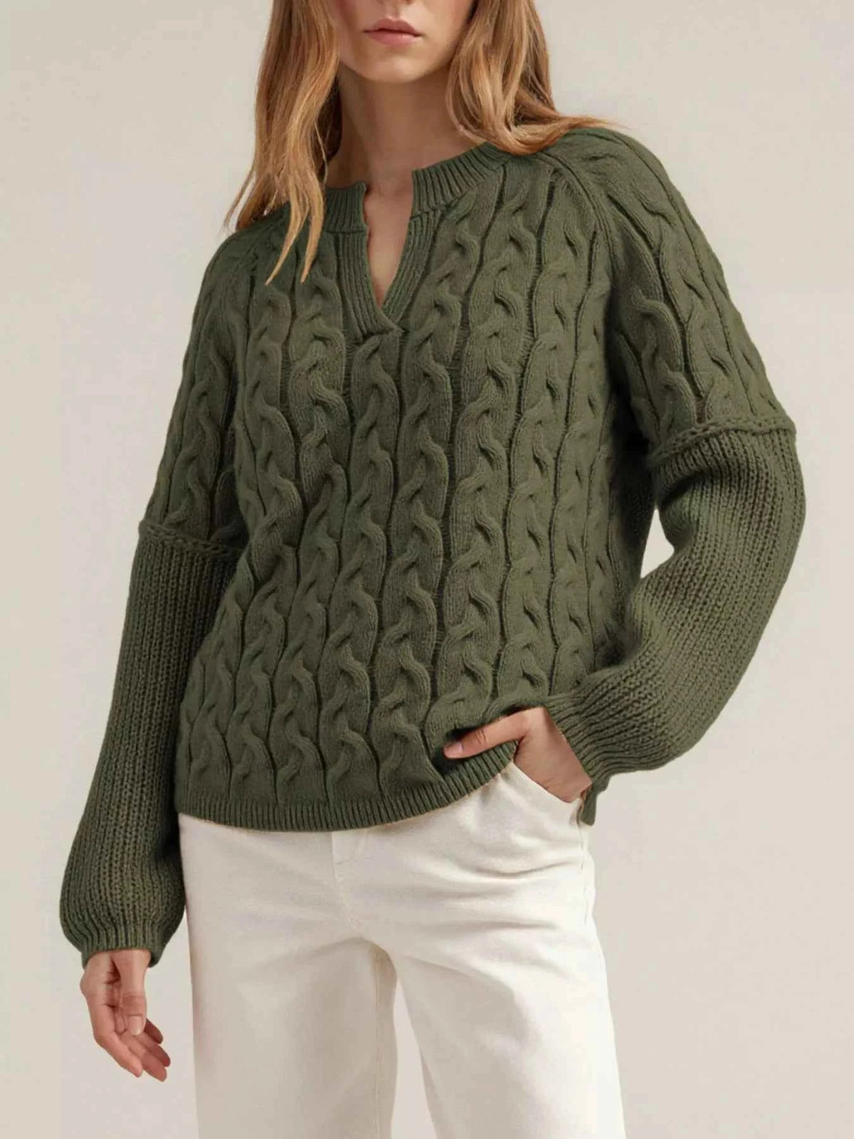 Cable-Knit Dropped Shoulder Sweater