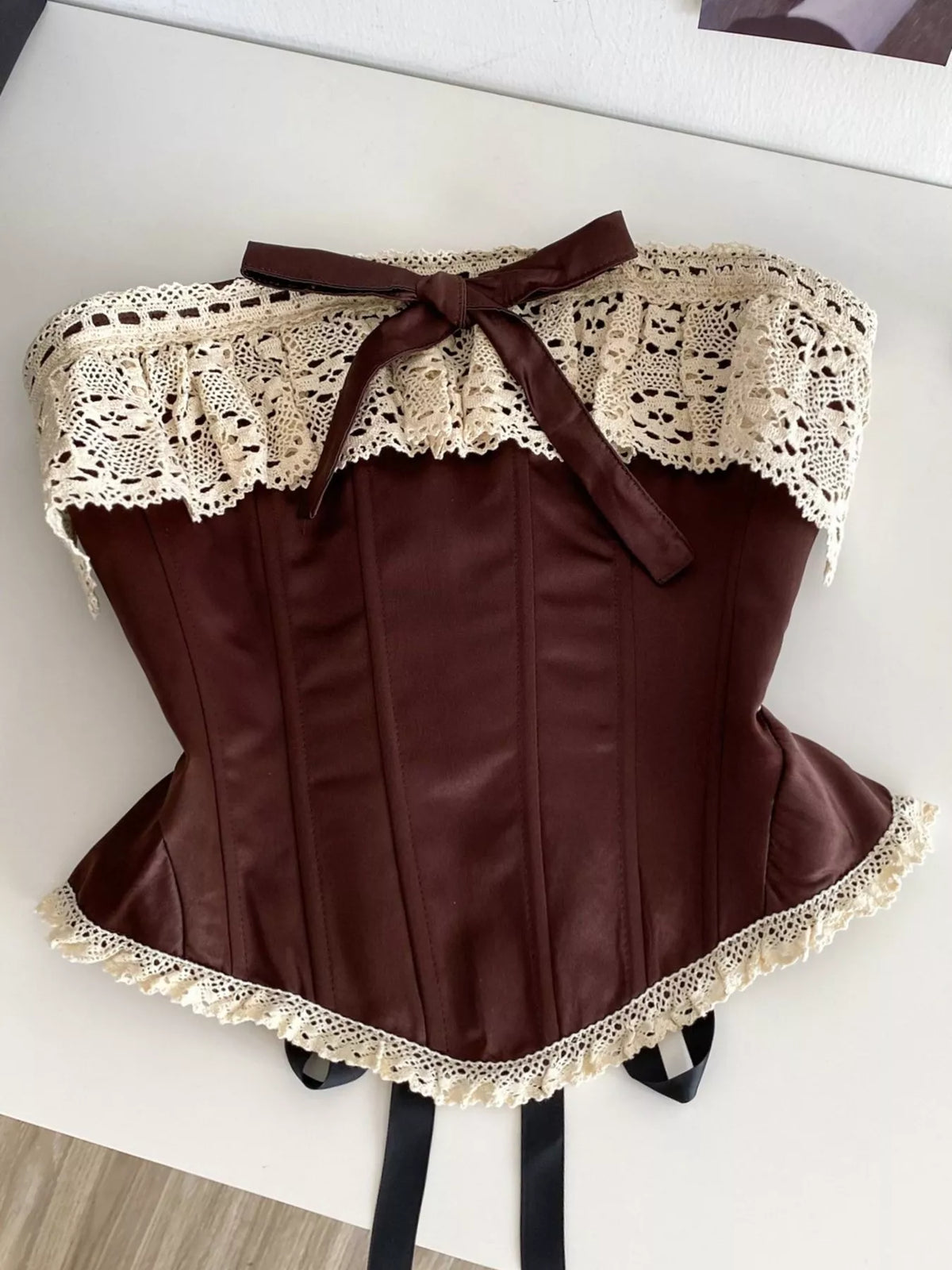 Crochet Lace Strapless Boned Corset Lace-Up Waist Cincher Tube Top