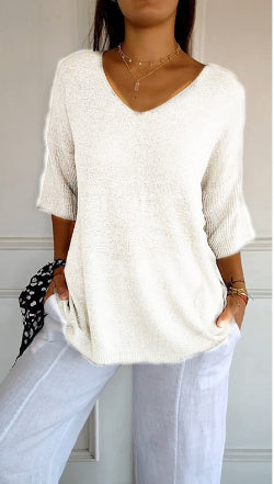 Women's Solid Long Sleeve V-Neck Knitwear