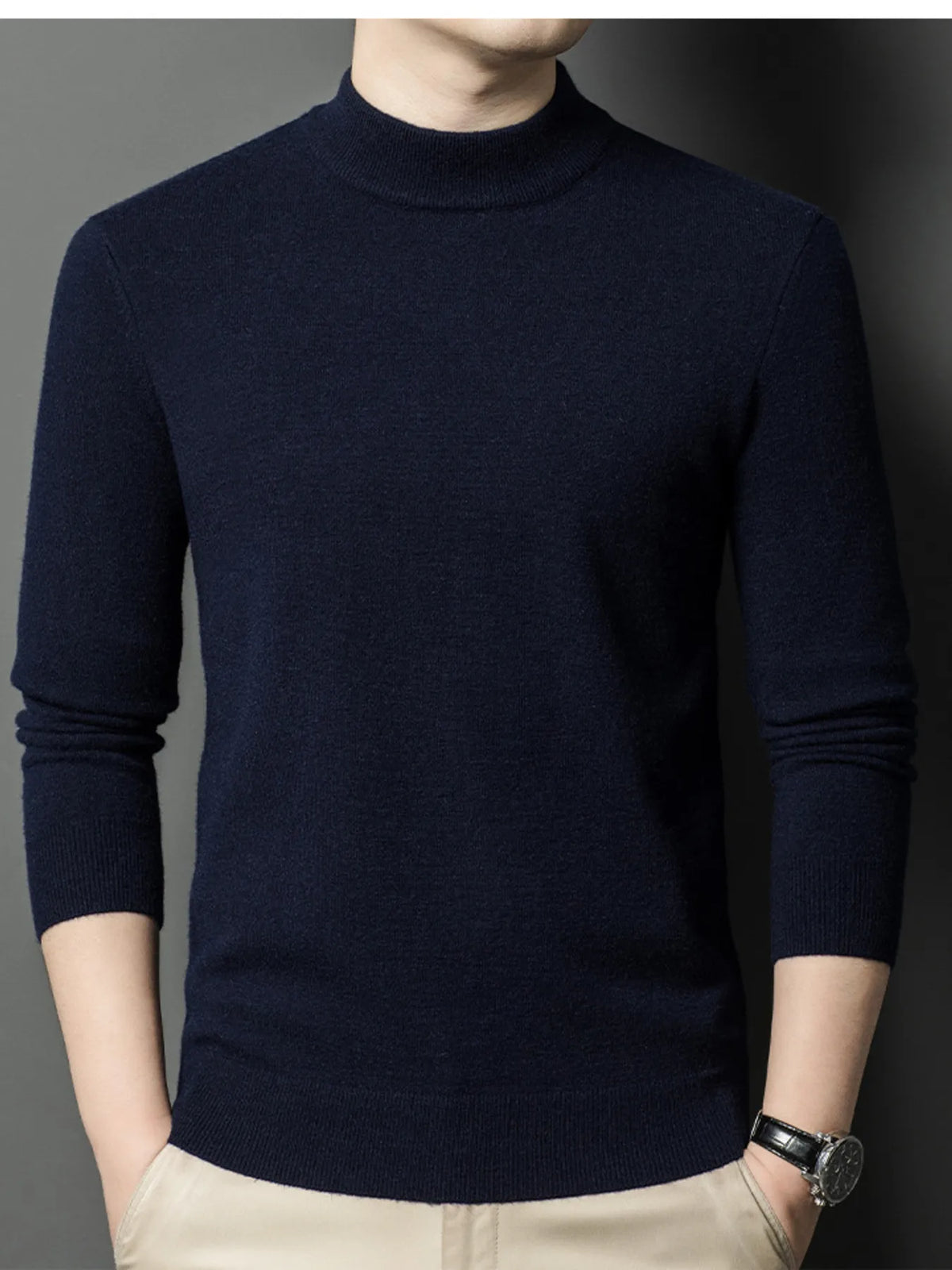 Men's Plus Size Mock Neck Long Sleeve Knit Top