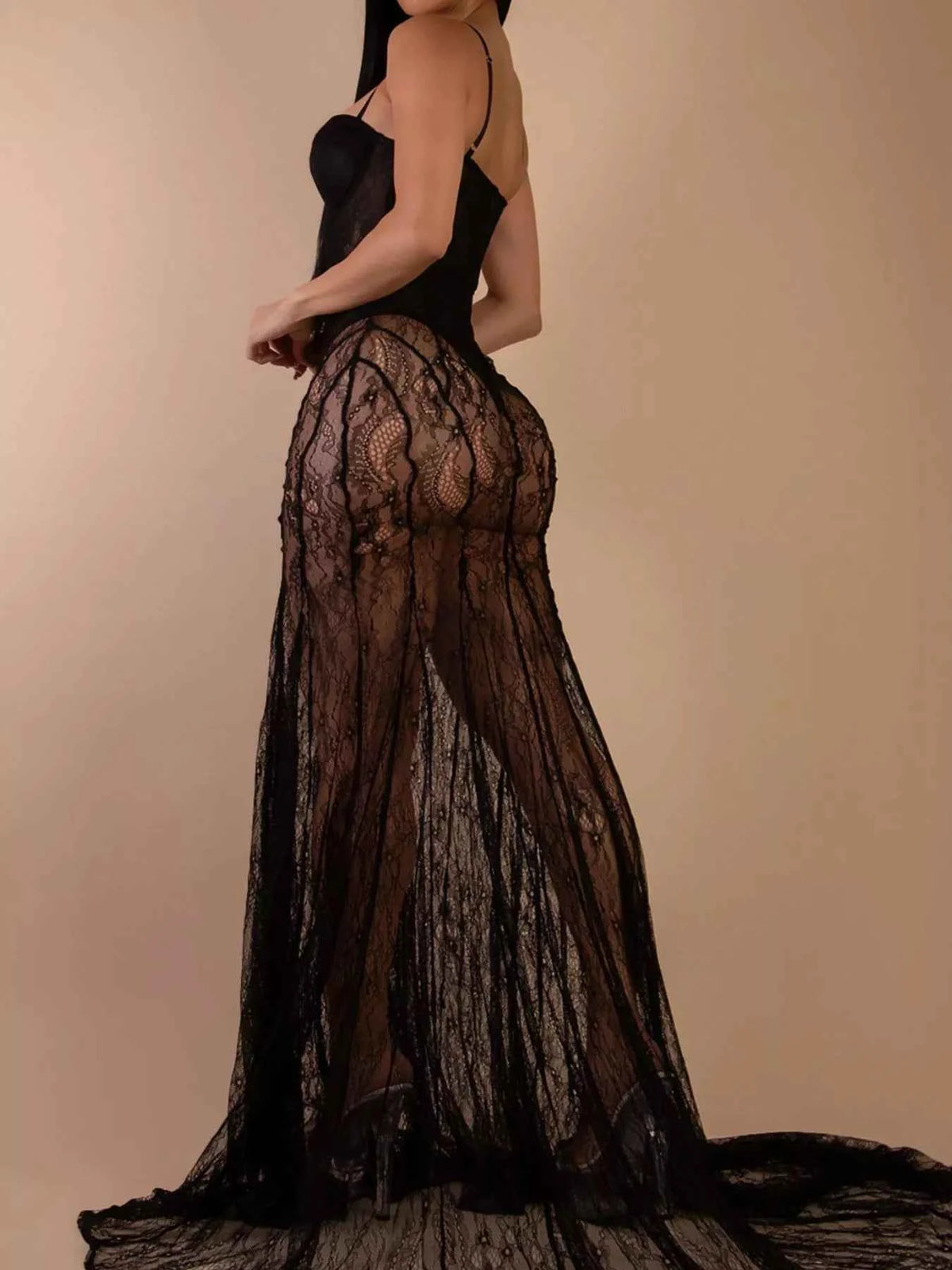 Sweetheart Neck Sheer Lace Maxi Dress