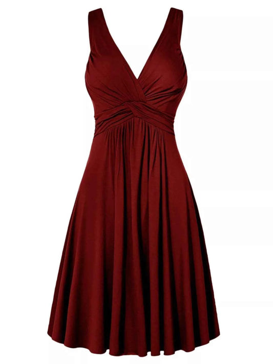 Full Size Twisted Sleeveless Ruched Waist A-Line Dress Plus Size